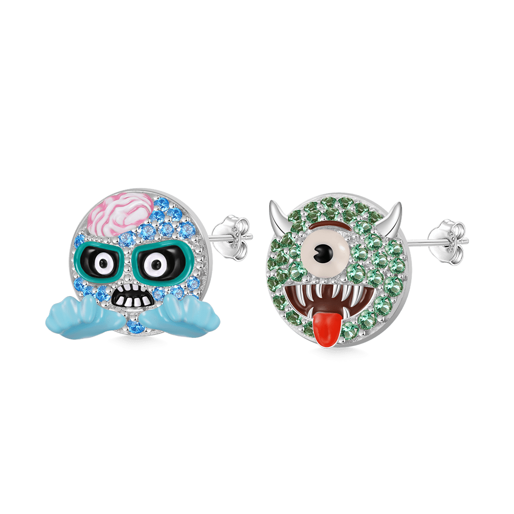 Gnoce emoji Zombie & Monster Asymmetric Stud Earrings_2