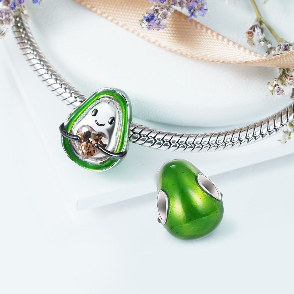 Avocado Embraces Heart Gemstone Charm Bead 925 Sterling Silver_2
