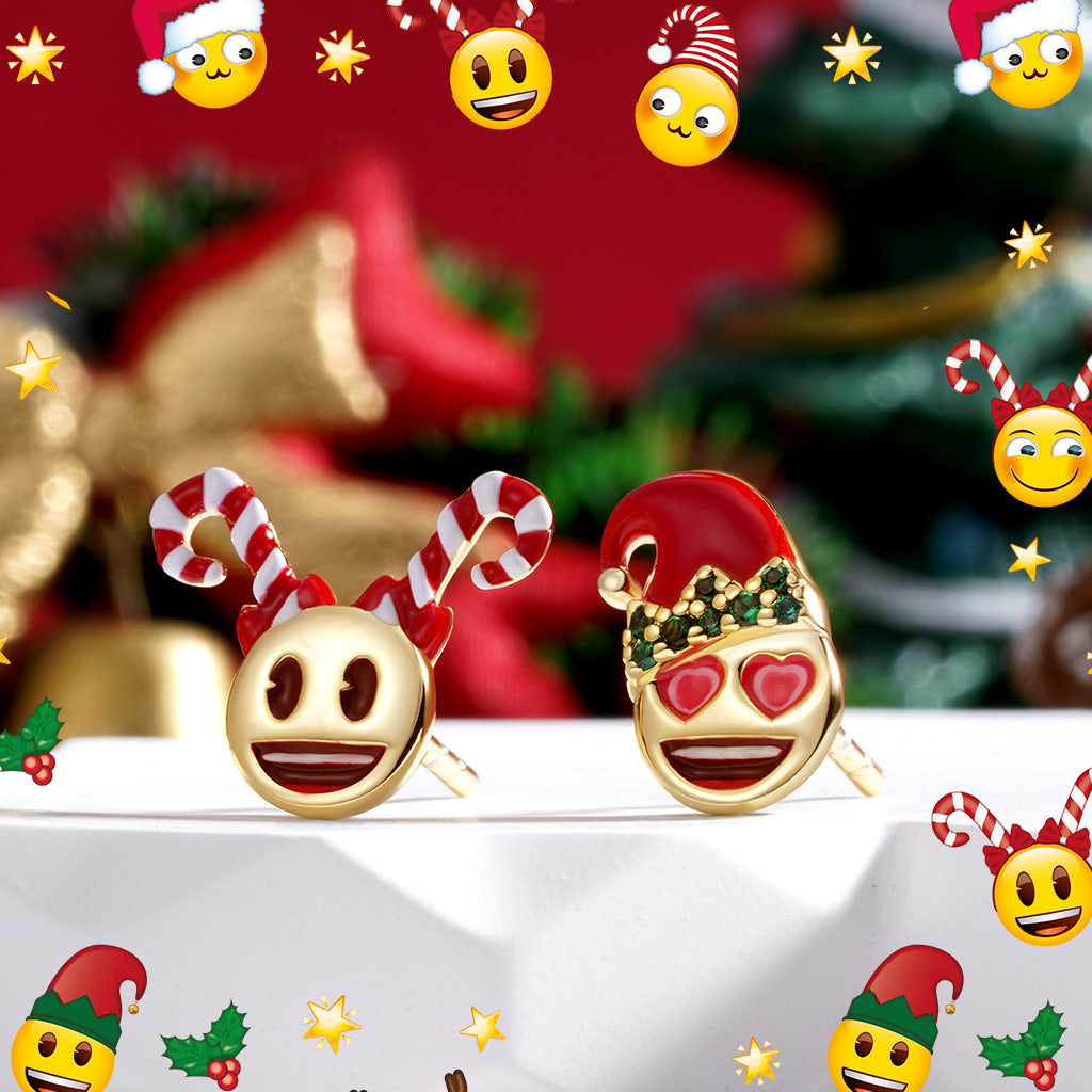 Gnoce emoji Smiling Face Heart-Eyes Asymmetric Stud Earrings_3