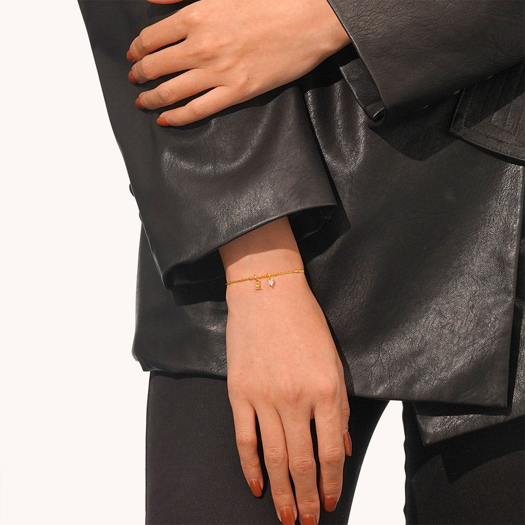 Gnoce Personalized Letter Heart Birthstone Bracelet_4