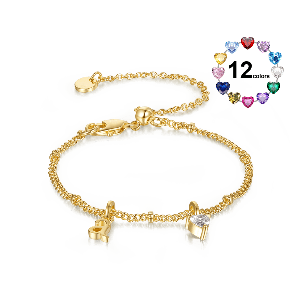 Gnoce Personalized Letter Heart Birthstone Bracelet_1