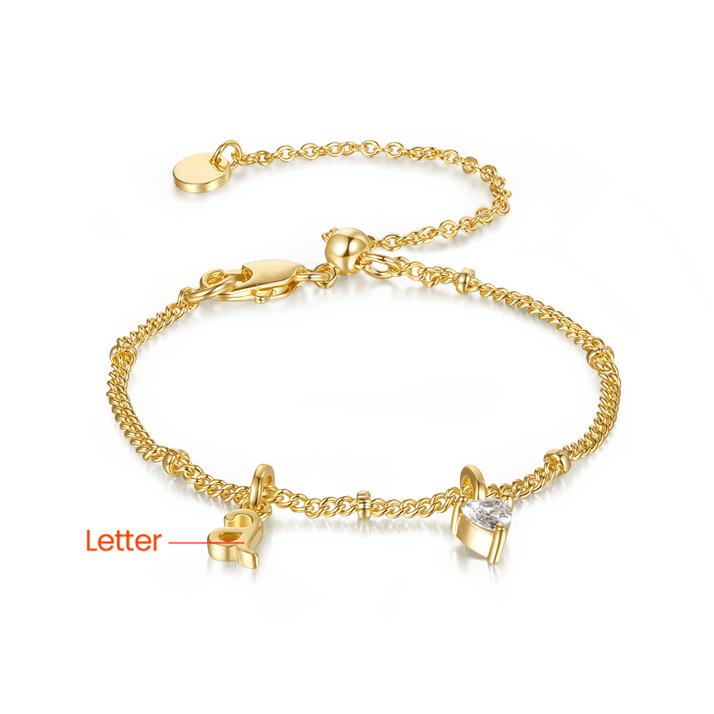 Gnoce Personalized Letter Heart Birthstone Bracelet_2