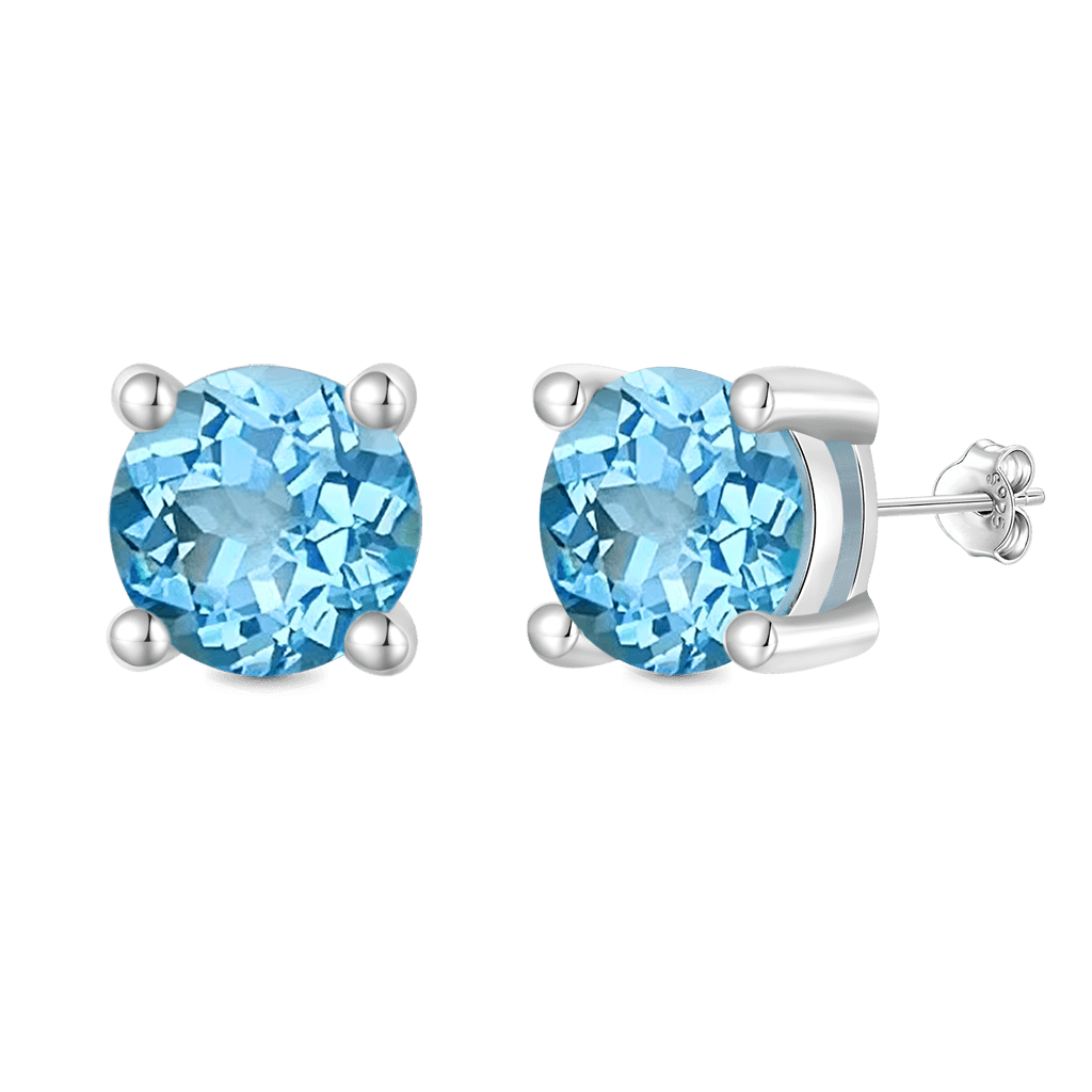 Gnoce Round Blue Topaz Stud Earrings_2