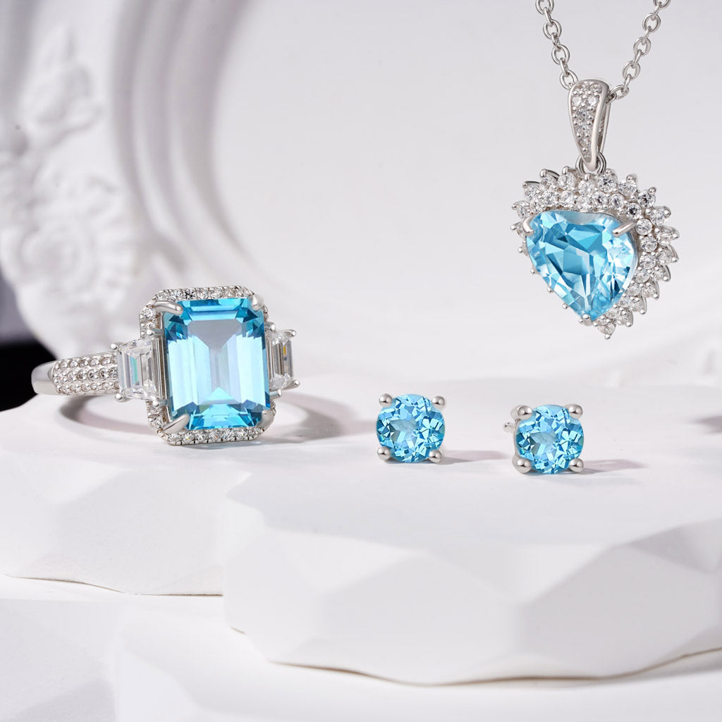 Gnoce Round Blue Topaz Stud Earrings_3