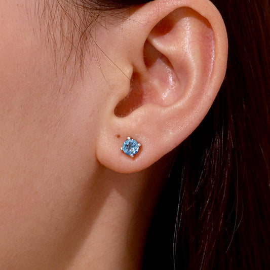 Gnoce Round Blue Topaz Stud Earrings_5