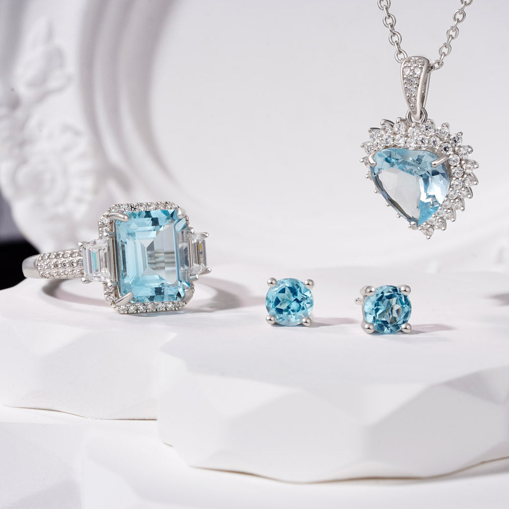 Gnoce Elegant Blue Topaz Heart Pendant Necklace_4