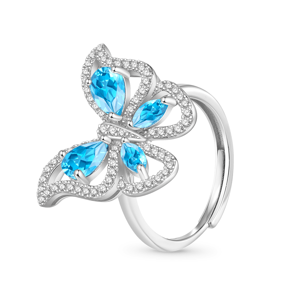Gnoce Pear Cut Blue Topaz Butterfly Adjustable Ring_2