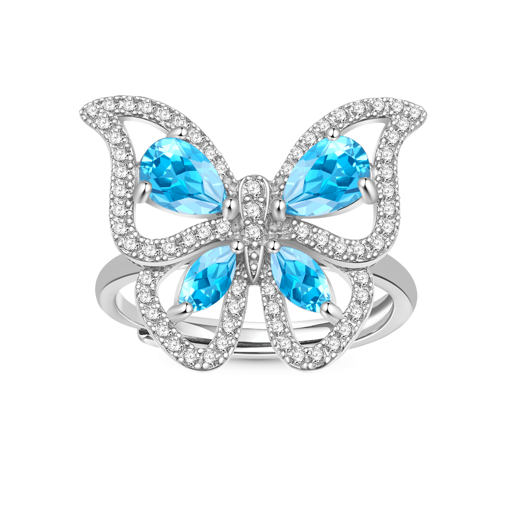 Gnoce Pear Cut Blue Topaz Butterfly Adjustable Ring_1