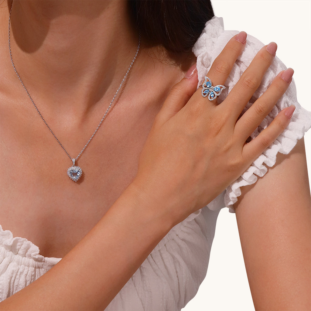 Gnoce Pear Cut Blue Topaz Butterfly Adjustable Ring_4