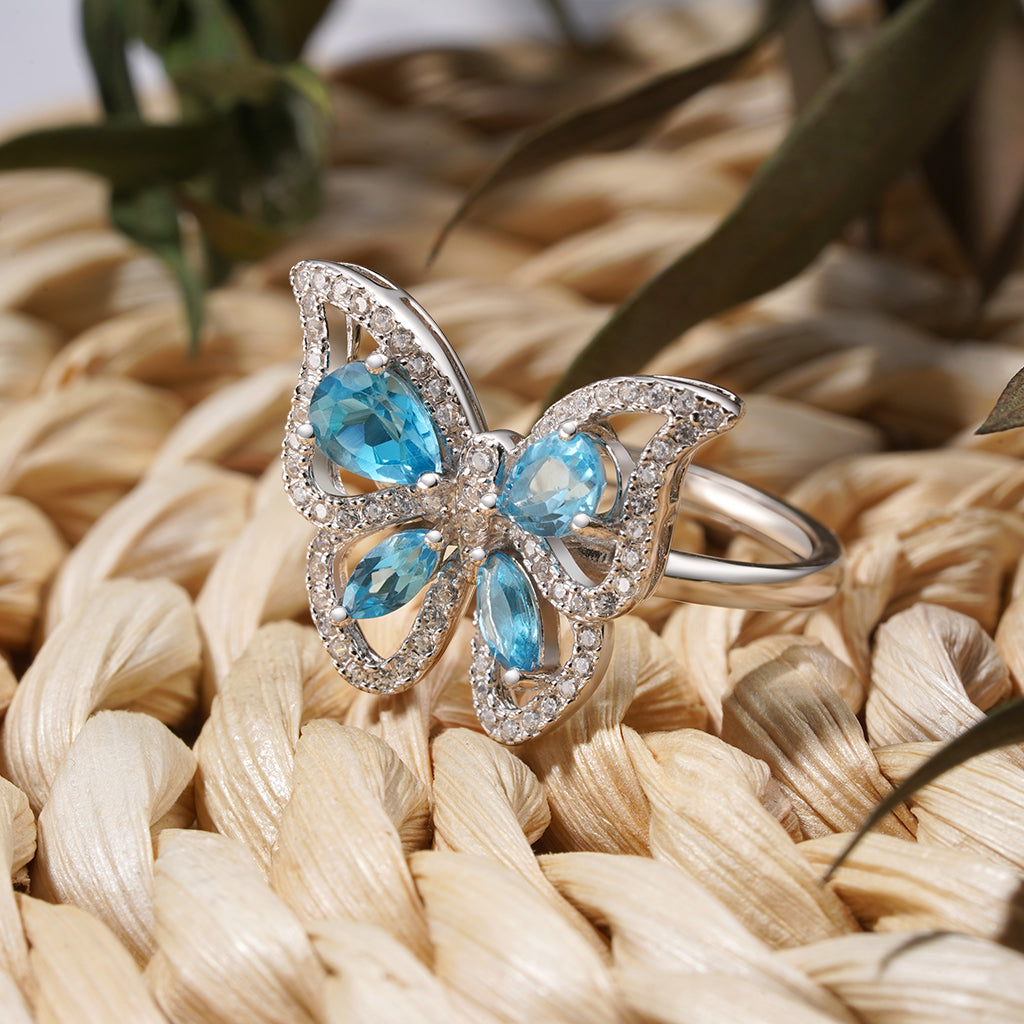 Gnoce Pear Cut Blue Topaz Butterfly Adjustable Ring_3