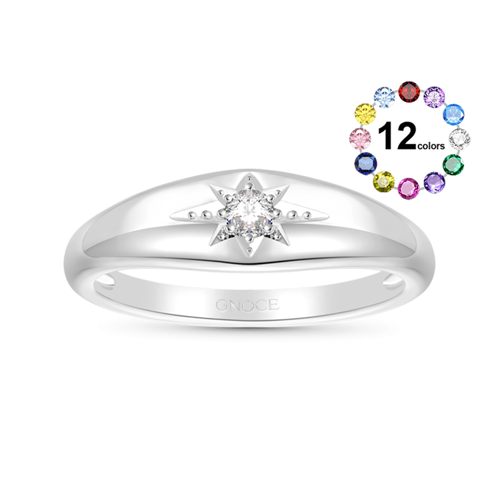 Gnoce White CZ Northern Star Birthstone Band Ring_1