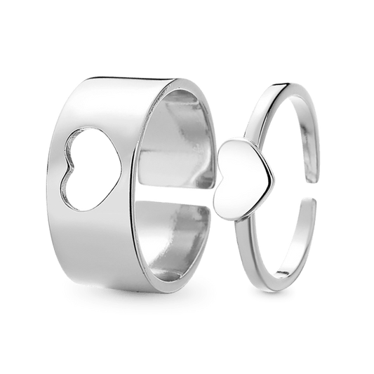 Gnoce 'Vows of Love' Heart Adjustable Couple Rings_1