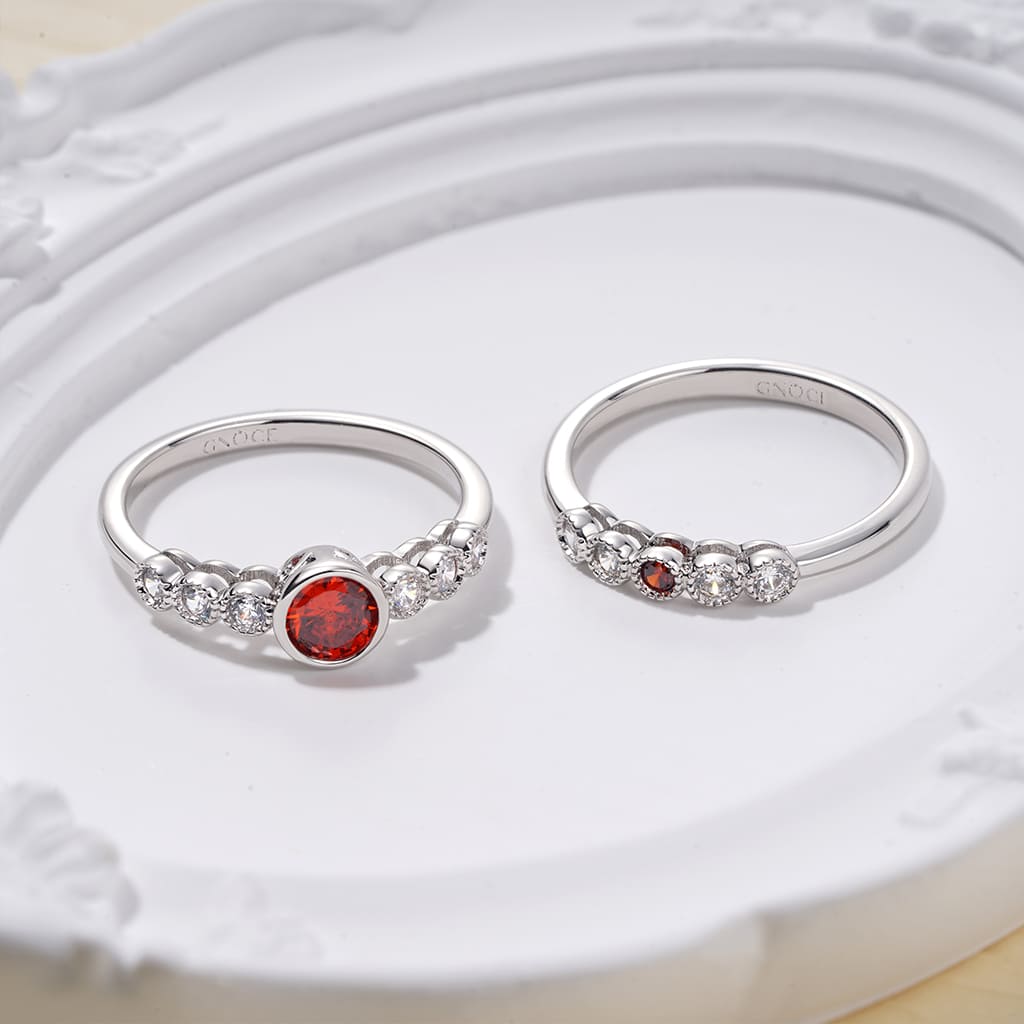 Gnoce Round-cut Garnet Red Diamond Stackable Ring Set_3