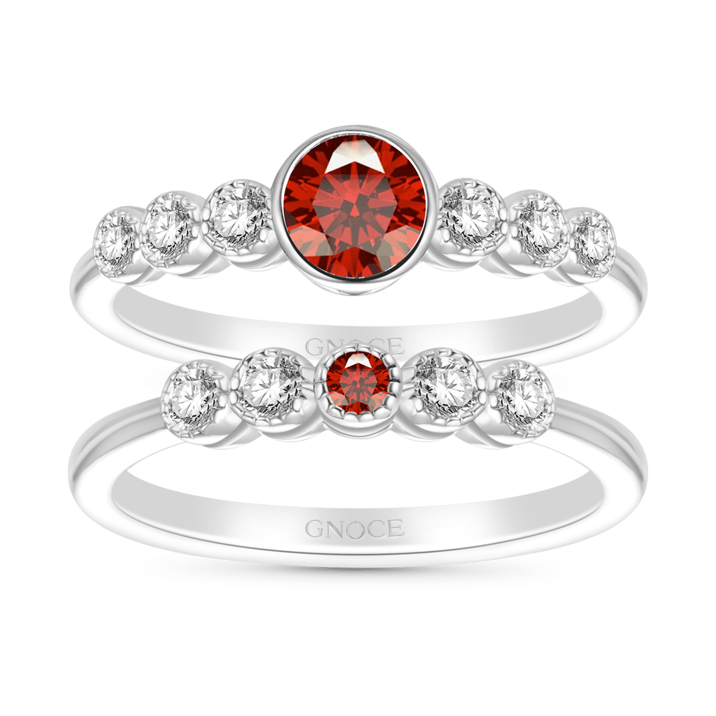 Gnoce Round-cut Garnet Red Diamond Stackable Ring Set_1