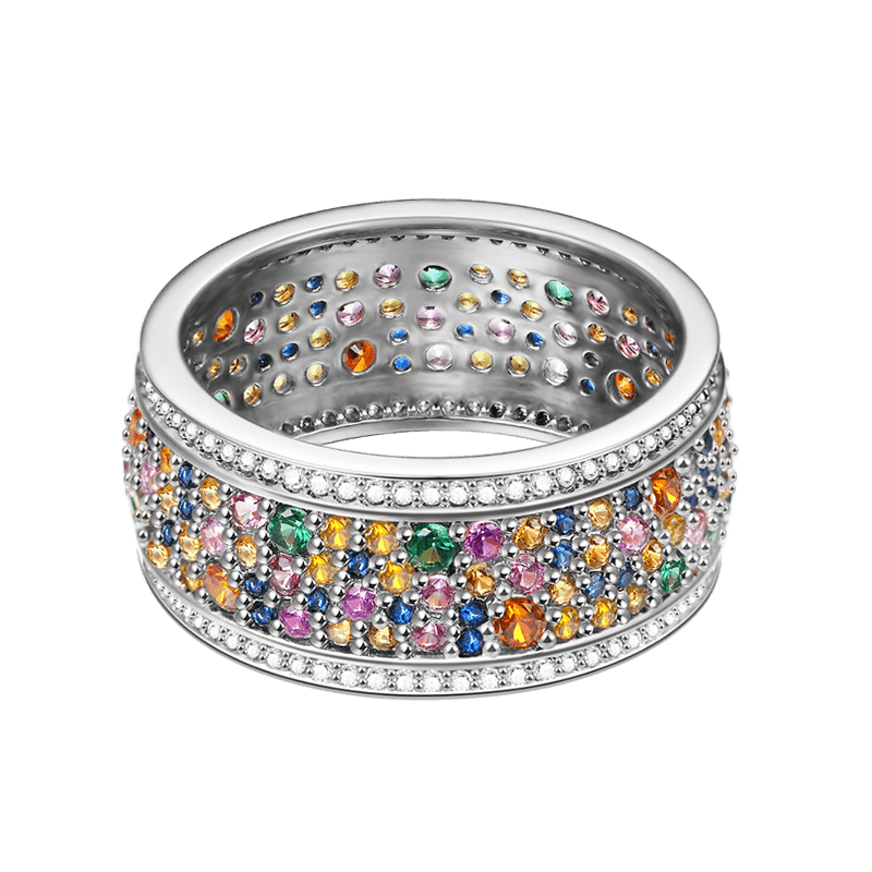 Colorful Brilliant Cut Band Ring 925 Sterling Silver_2