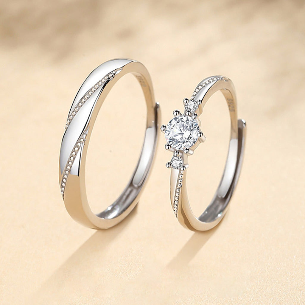 Gnoce 'Love At First Sight' Adjustable Diamond Couple Rings_4