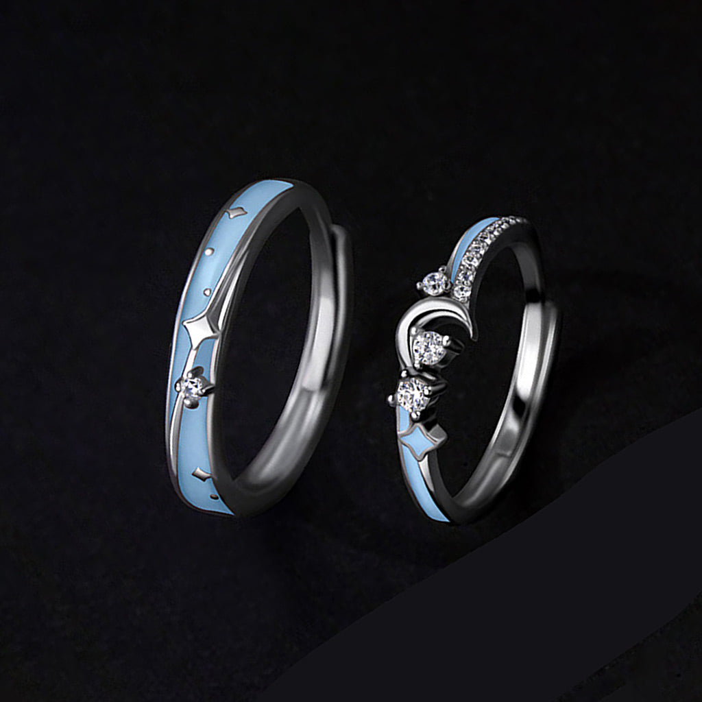 Gnoce Glowing Band Moon Adjustable Couple Rings_5