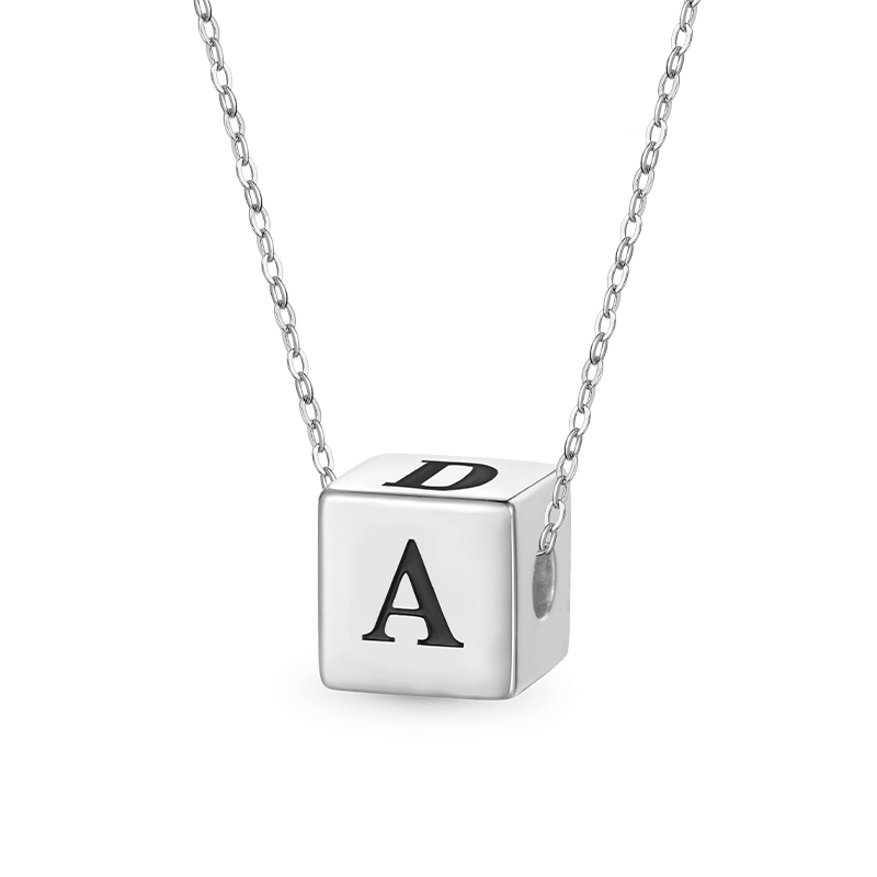 Gnoce Engravable Four-sided Letter Cube Necklace_1