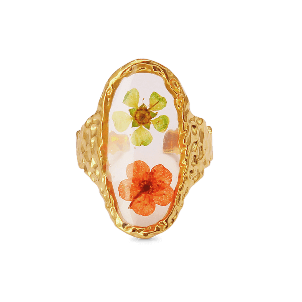 Gnoce Hammered Transparent Oval Flower Open Ring_1