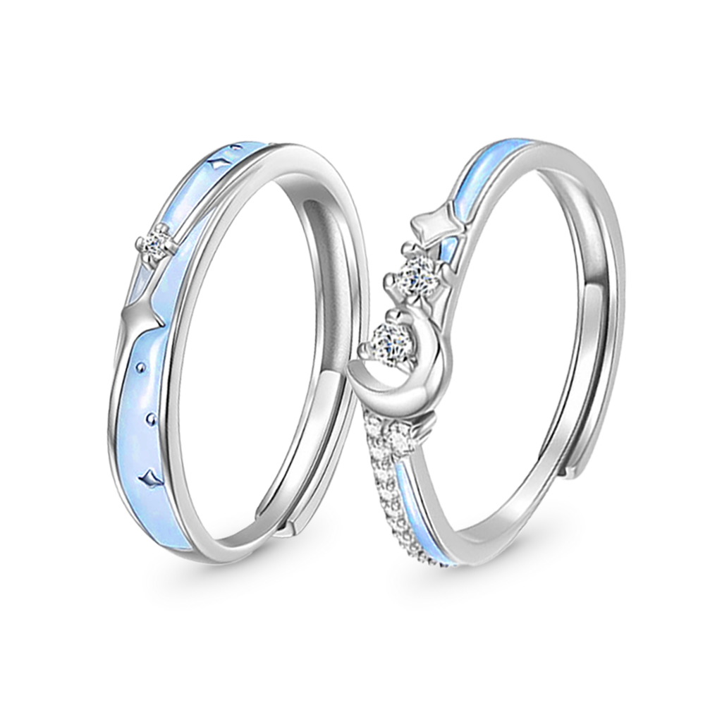 Gnoce Glowing Band Moon Adjustable Couple Rings_2