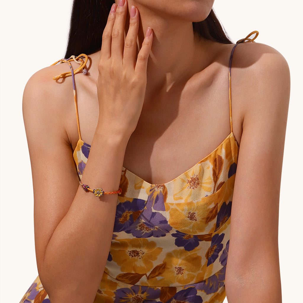 Gnoce Nine Purple Fire Dragon Tai Sui Red Hand-woven Bracelet with Sunflower Charm_4