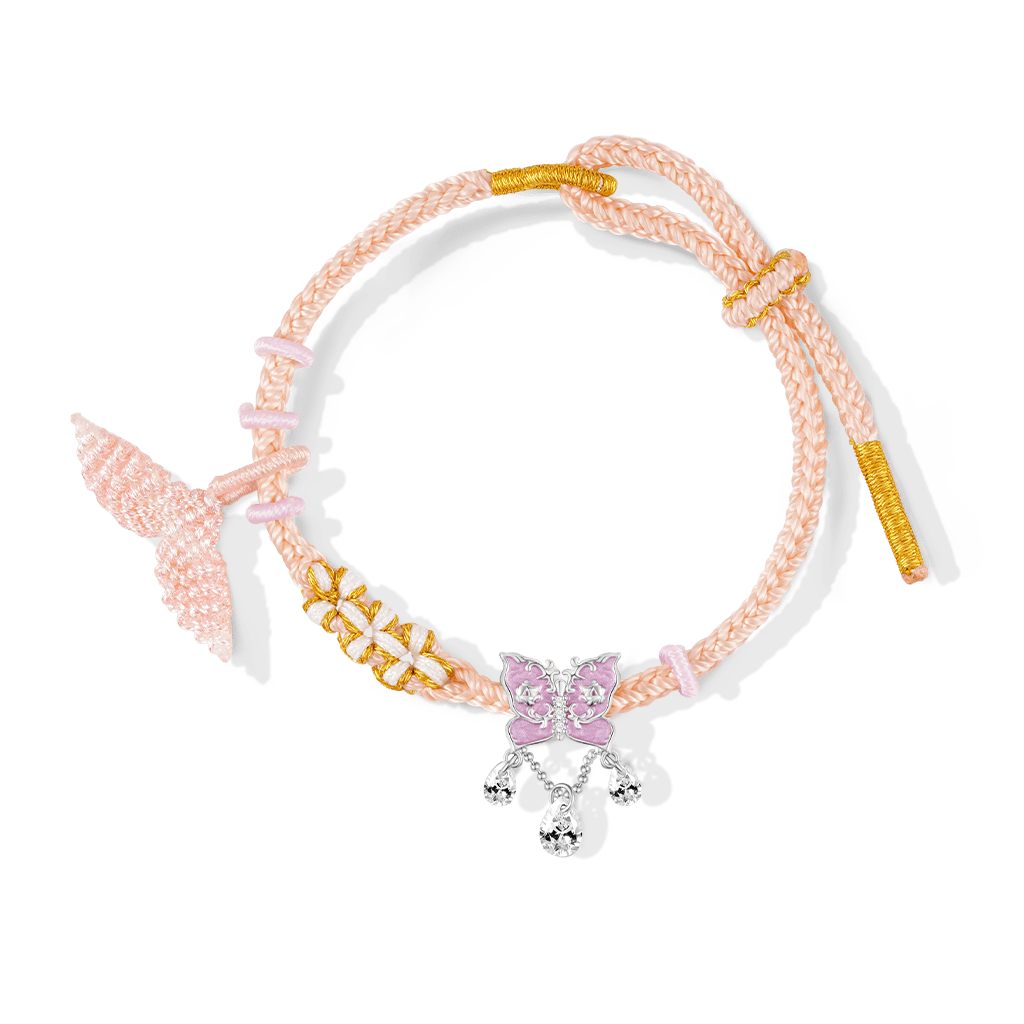 Gnoce Mermaid Pink Tail Peach Blossom Hand-woven Bracelet with Butterfly Charm_2