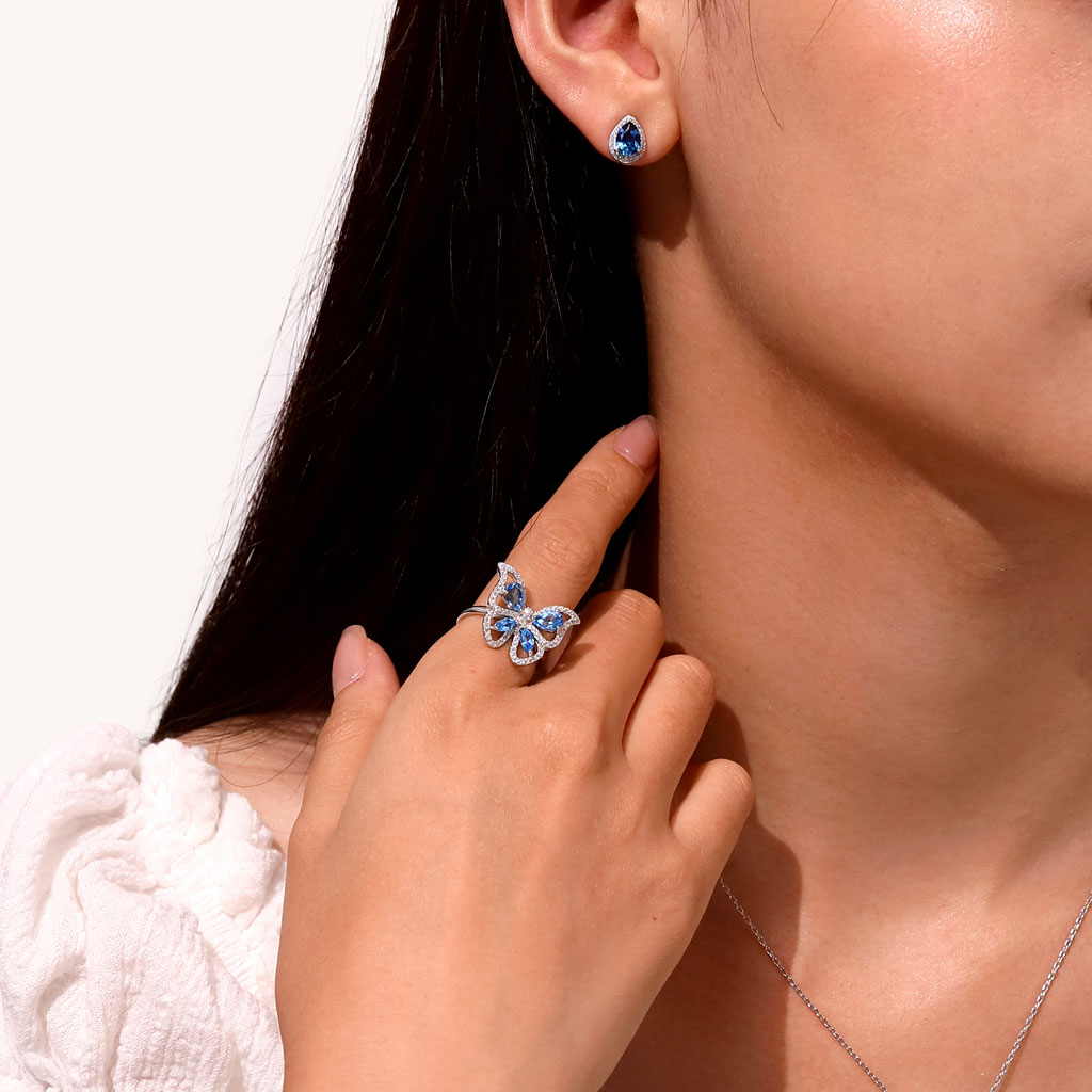 Gnoce London Blue Topaz & CZ Teardrop Stud Earrings_4
