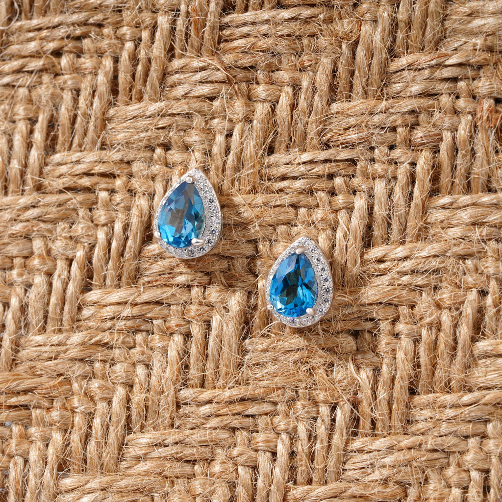 Gnoce London Blue Topaz & CZ Teardrop Stud Earrings_3