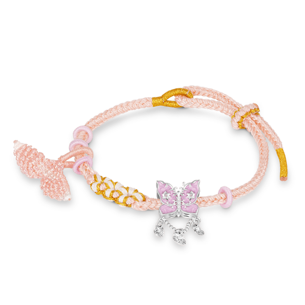 Gnoce Mermaid Pink Tail Peach Blossom Hand-woven Bracelet with Butterfly Charm_1