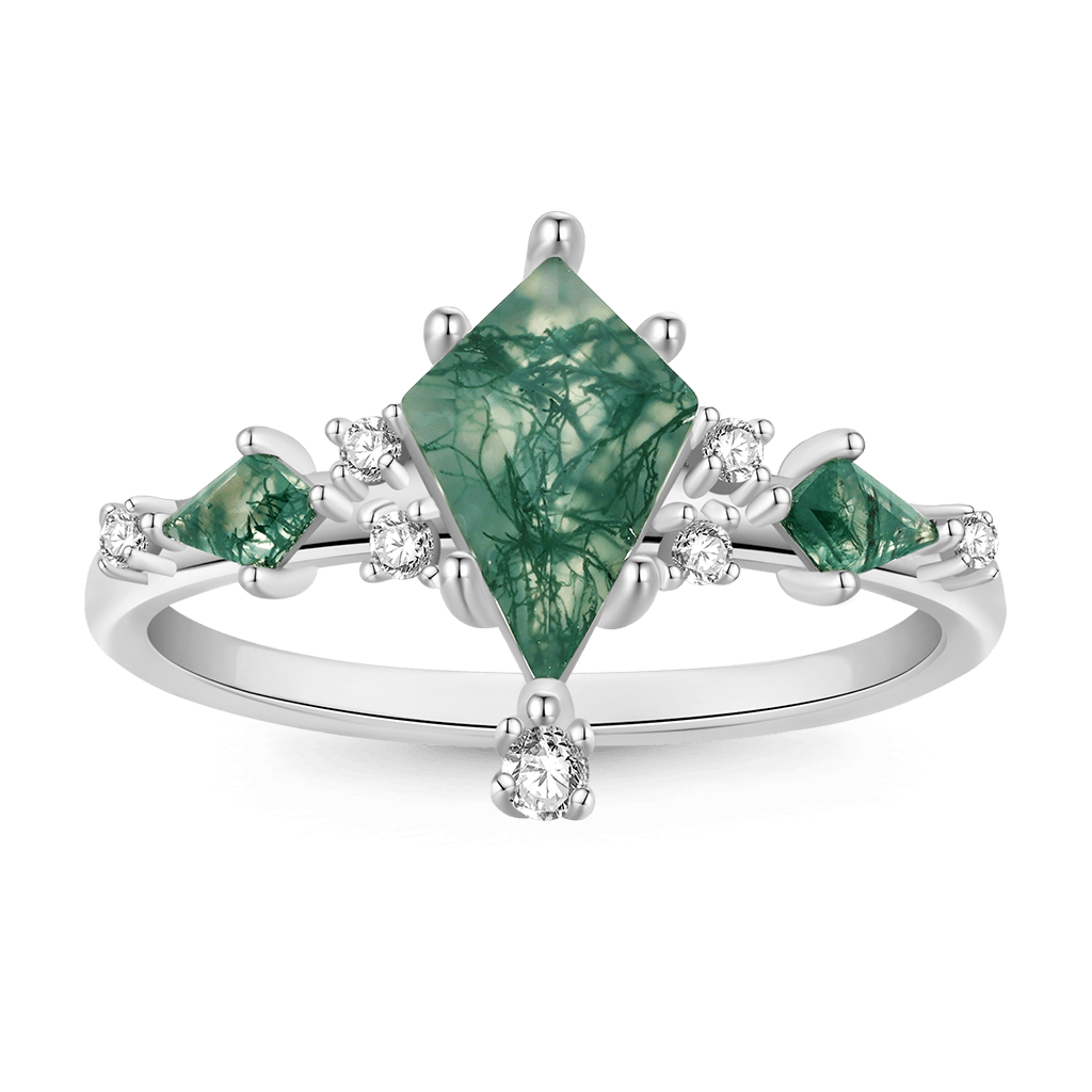 Gnoce Moss Agate Kite-shape Solitaire Ring_1