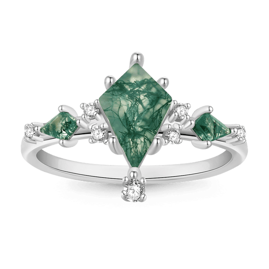 Gnoce Moss Agate Kite-shape Solitaire Ring_1