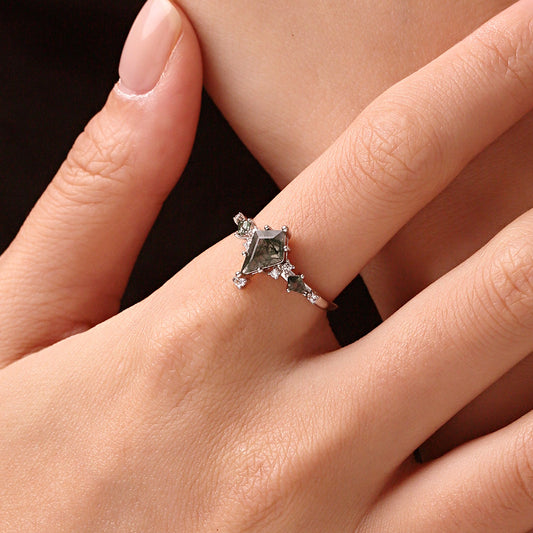 Gnoce Moss Agate Kite-shape Solitaire Ring_5