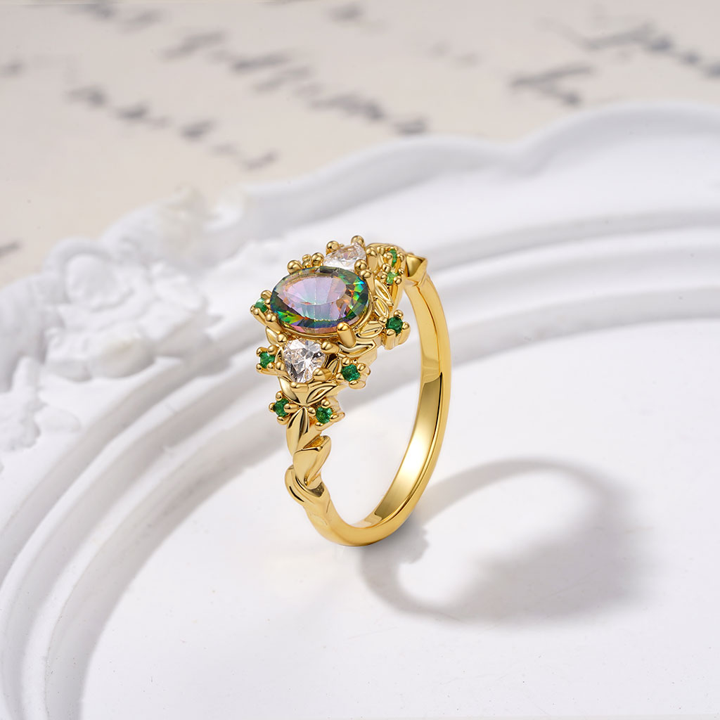 Gnoce Luxury Secret Garden Teal Oval Diamond Ring_3