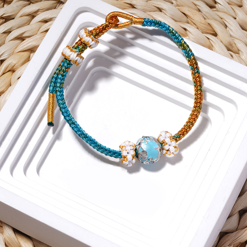 Gnoce Lucky Peach Blossom Hand-woven Bracelet with Sea World Charm_3
