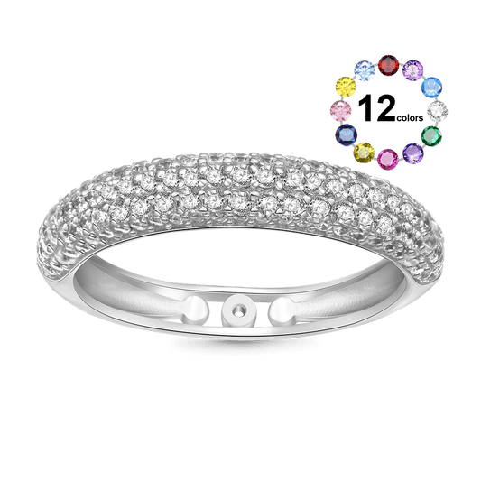 Gnoce Pavé Diamond Birthstone Thin Dome Band Ring_1