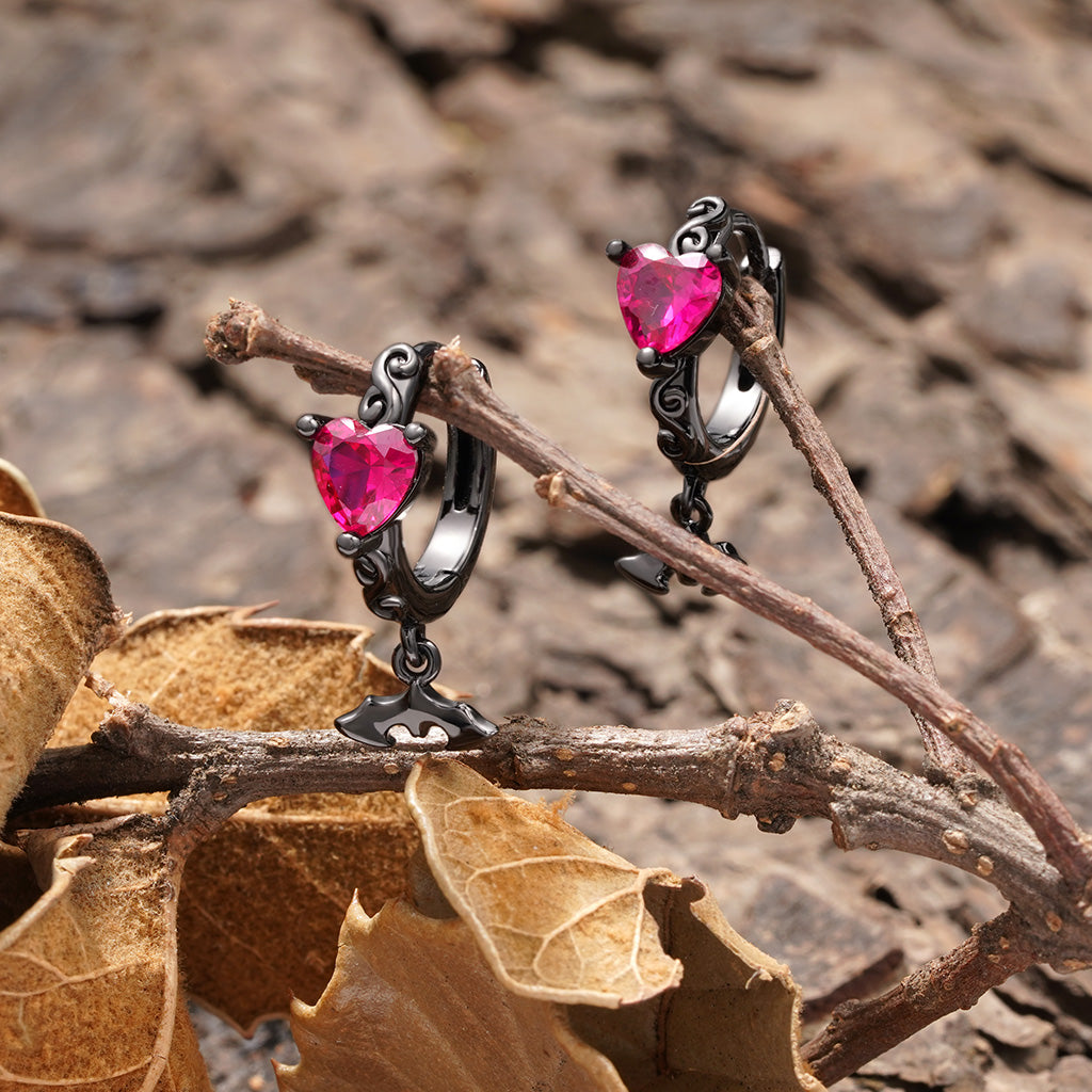 Gnoce Purple Heart Bat Hoop Earrings_3
