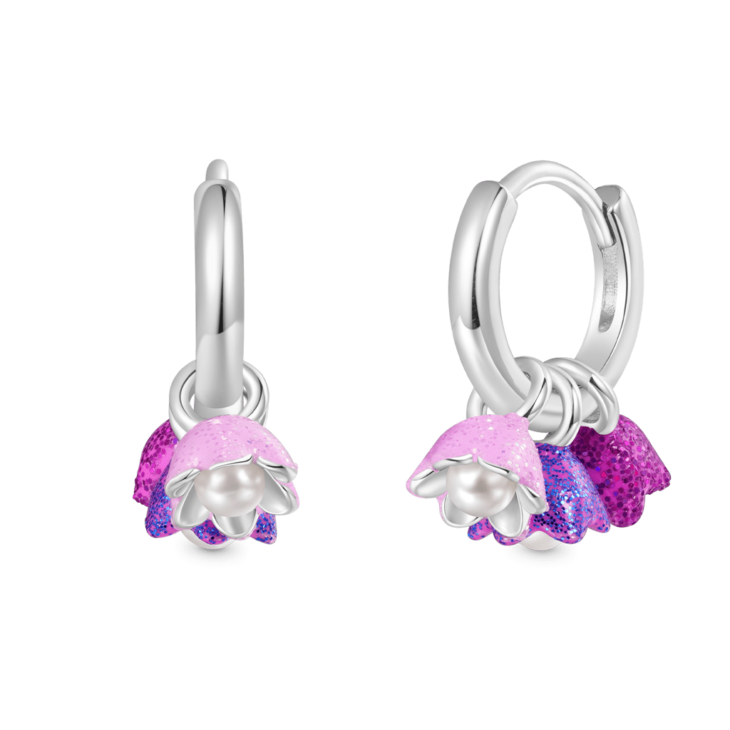 Gnoce Purple Tulip Pearl Stamen Hoop Earrings_1