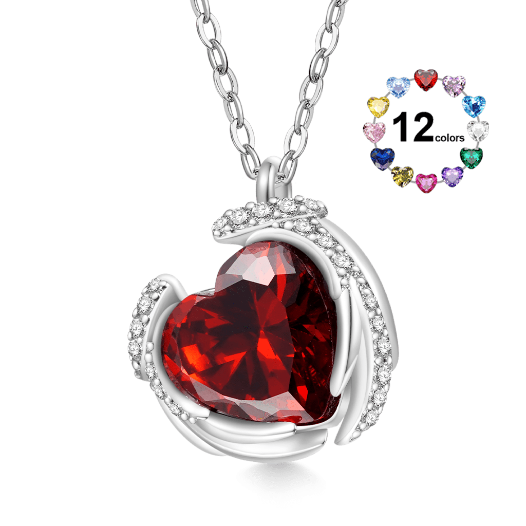Gnoce Engravable Birthstone Love Heart Wings Necklace_1