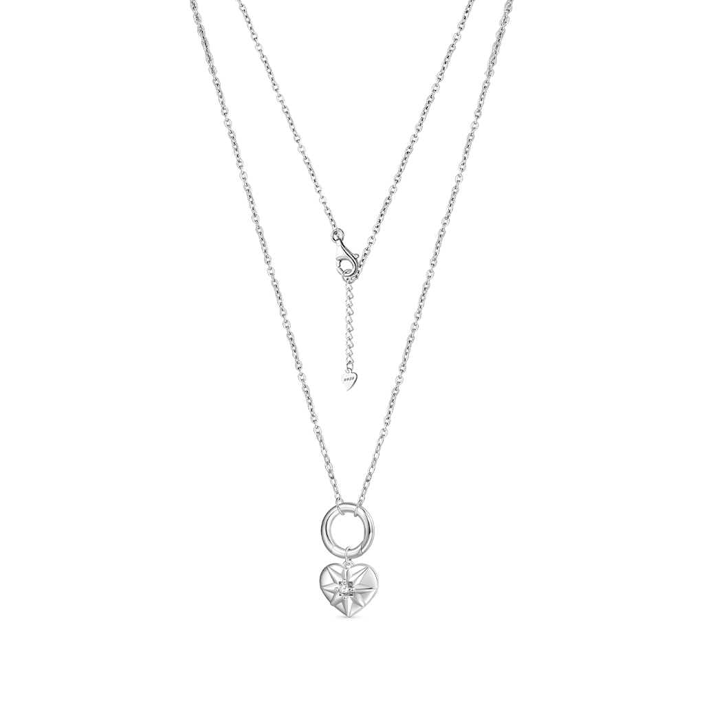 Gnoce Silver Circle Clasp Heart Charm Necklace_2