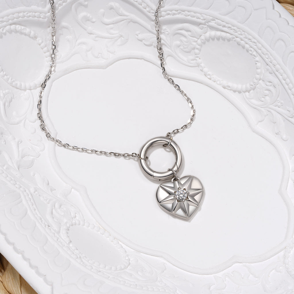 Gnoce Silver Circle Clasp Heart Charm Necklace_4