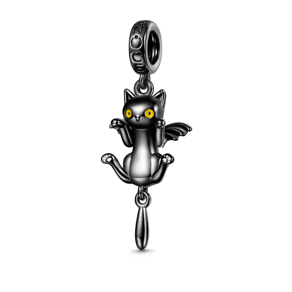 Gnoce Black Cat with Bat Wings Pendant Dangle Charm_1