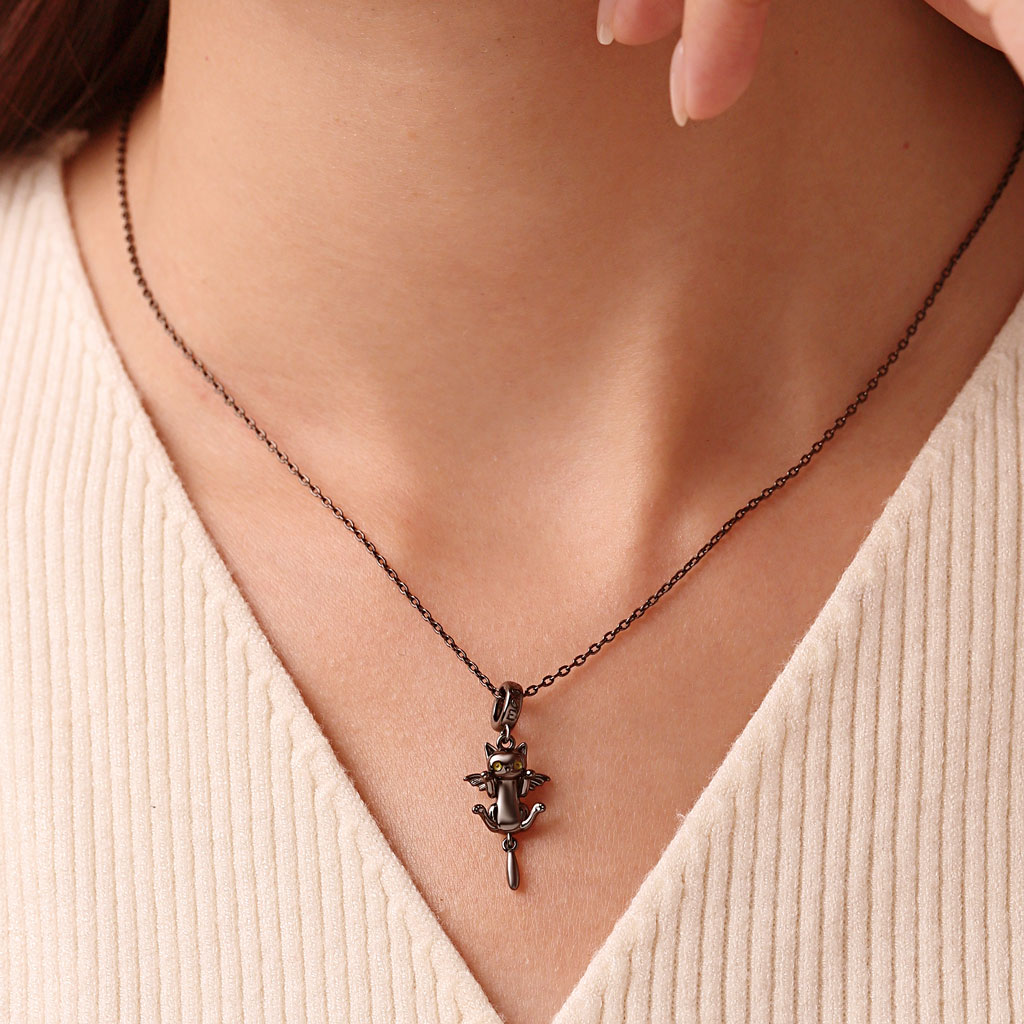 Gnoce Black Cat with Bat Wings Pendant Dangle Charm_4
