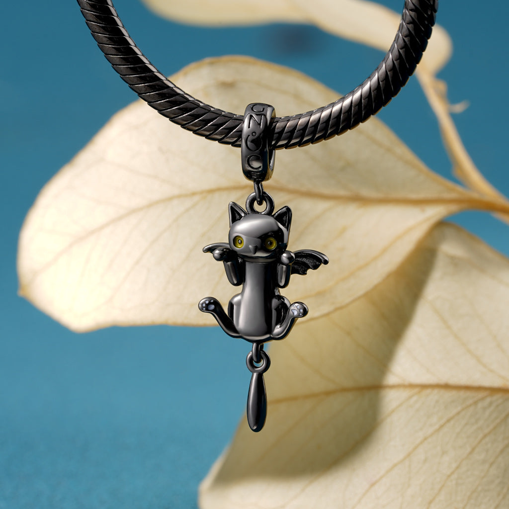 Gnoce Black Cat with Bat Wings Pendant Dangle Charm_3