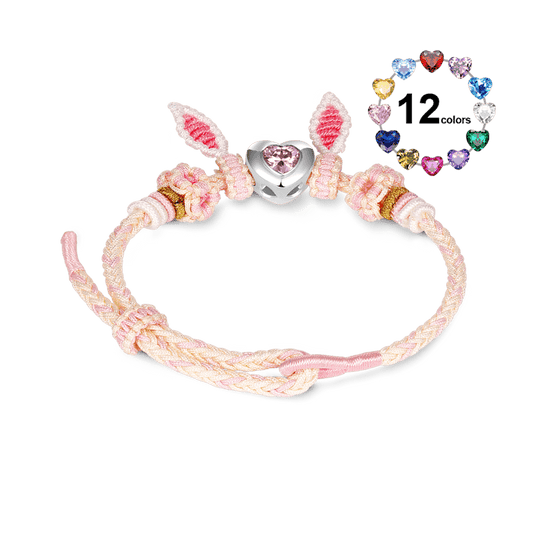 Gnoce Rabbit Ears Detachable Hand-woven Bracelet with Heart Birthstone Charm_1