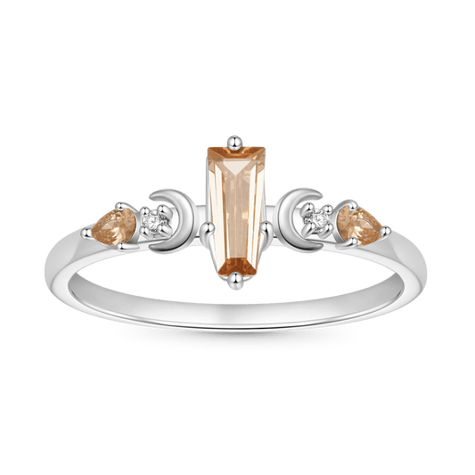 Gnoce Trapezoidal-cut Citrine with Channeled Pave Women's Ring_1