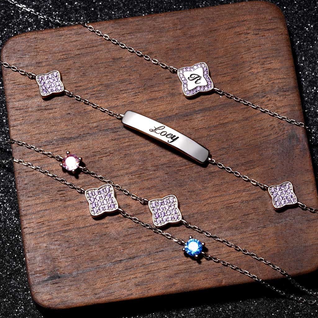 Gnoce Four-Leaf Clover Birthstone Adjustable Bracelet_4