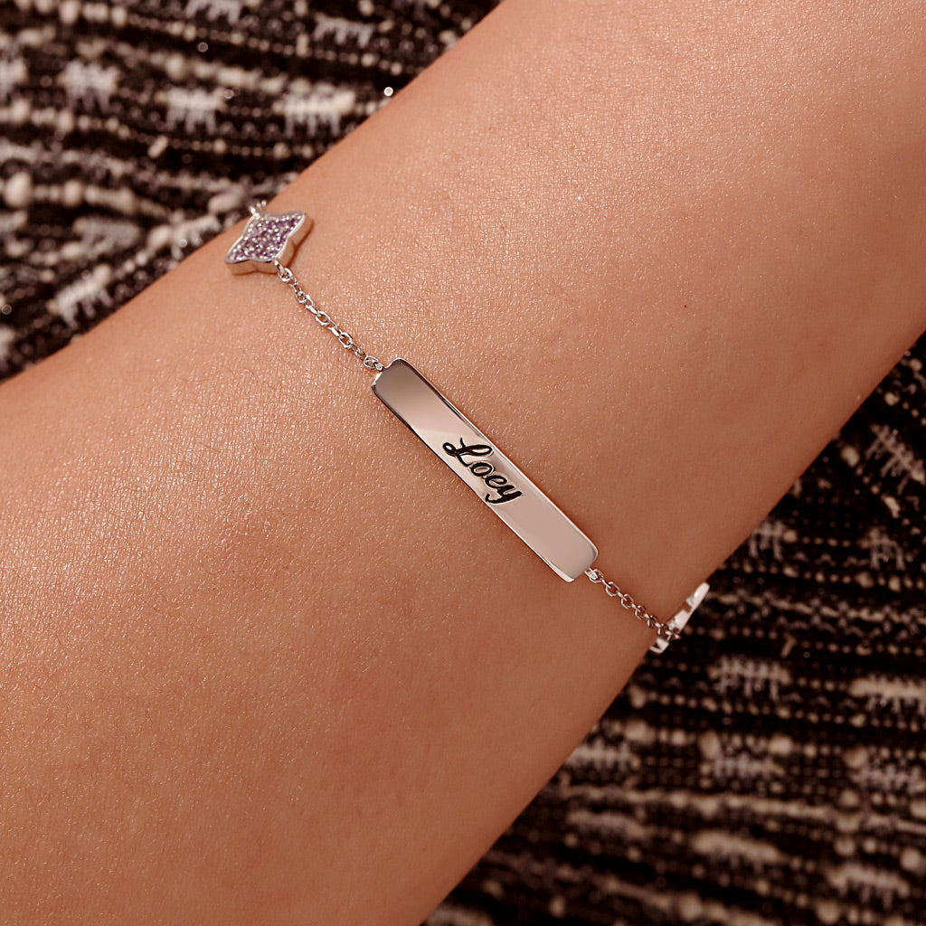 Gnoce Engravable Four-Leaf Clover Birthstone Adjustable Bracelet_6