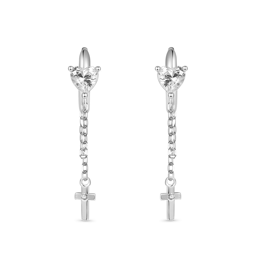 Gnoce CZ Shiny Long Tassel Elegant Cross Hoop Earrings_3