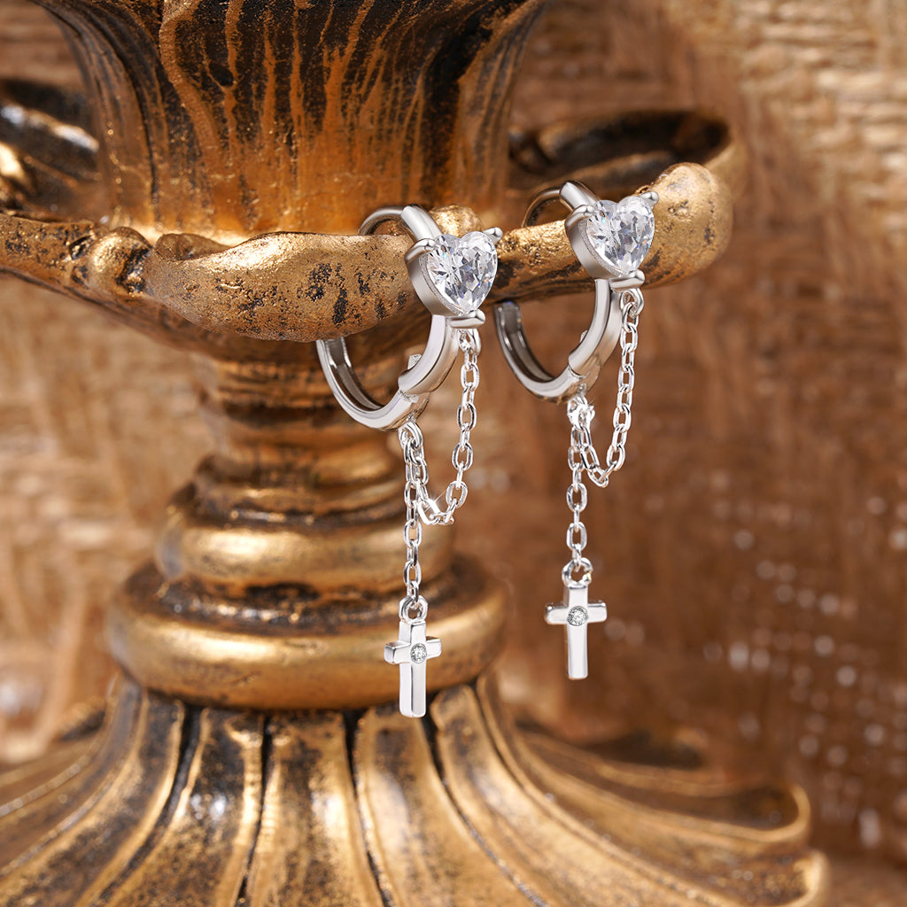 Gnoce CZ Shiny Long Tassel Elegant Cross Hoop Earrings_4