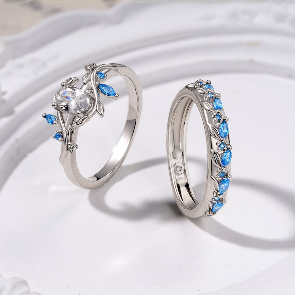 Gnoce Oval-cut Diamond Vine Leaf Couple Rings_3